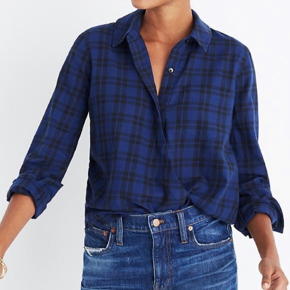 Madewell Wrap-Front Plaid Shirt - Picture 1 of 8